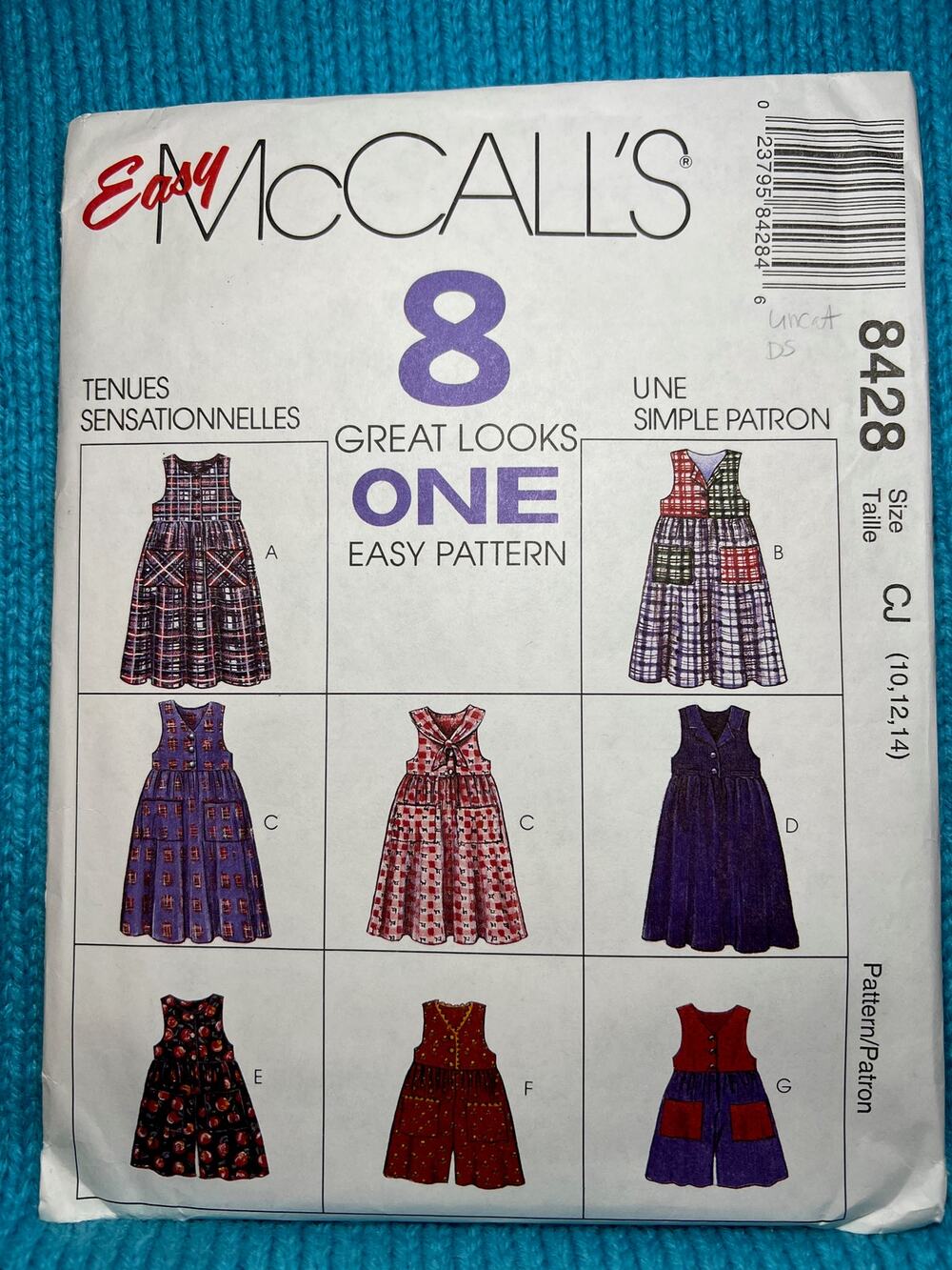 McCalls 8428 Sewing pattern girls Jumper dress romper 1980s size 10 12 14